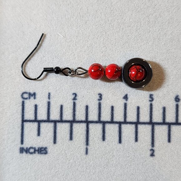 Gorgeous red agate and hematite ear rings - Picture 2 of 2